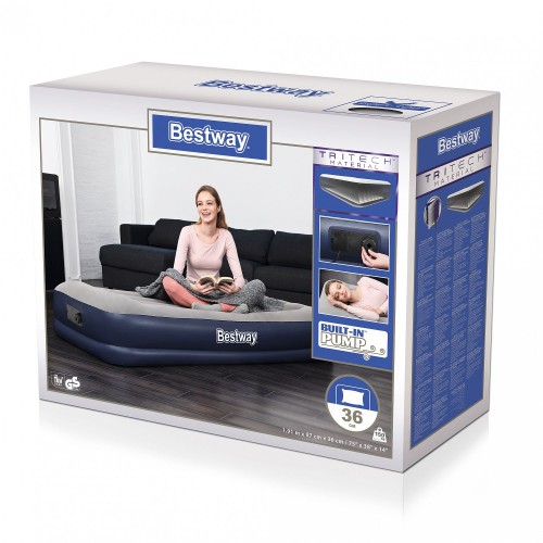 Bestway 67723 (97х191х36 см) надувная кровать с подголовником и встр.насос 220В, до 150 кг