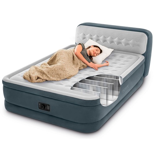 Intex 64448 (152х236х86 см) надувная кровать Ultra Plush Headboard со спинкой, встр.нас. 220В, до 272кг 
