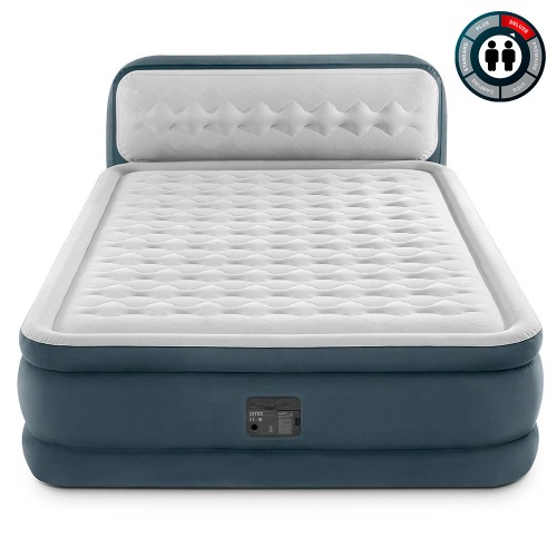 Intex 64448 (152х236х86 см) надувная кровать Ultra Plush Headboard со спинкой, встр.нас. 220В, до 272кг 