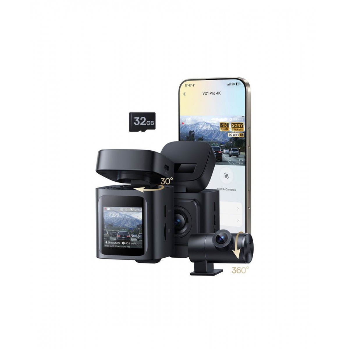 Baseus PrimeTrip VD1 Pro Dash Cam Super Capacity 4K + 1080p задняя камера С01198-1, видеорегистратор