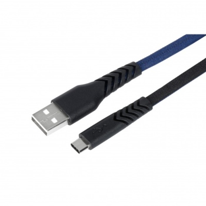 2E USB 2.0 to Type-C Flat fabric black/blue 1m, кабель