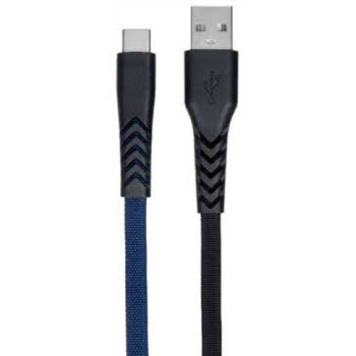 2E USB 2.0 to Type-C Flat fabric black/blue 1m, кабель