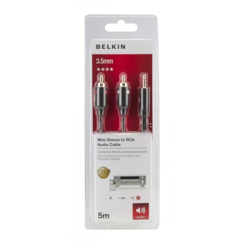 Belkin jack 3.5mm - M/RCA-Mx2 portable 1m black/gold, кабель