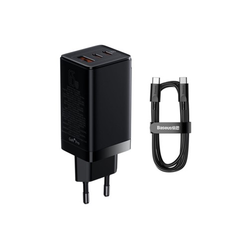 Baseus GaN3 Pro Fast Charger 2C 65W, black, зарядное устройство