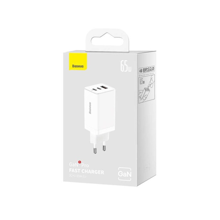 Baseus GaN5 Pro Fast Charger 2C+U 65W EU, white, зарядное устройство