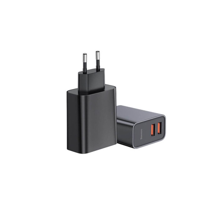 Baseus Compact Quick Charger 2U+C 30W EU black, сетевое зарядное устройство 