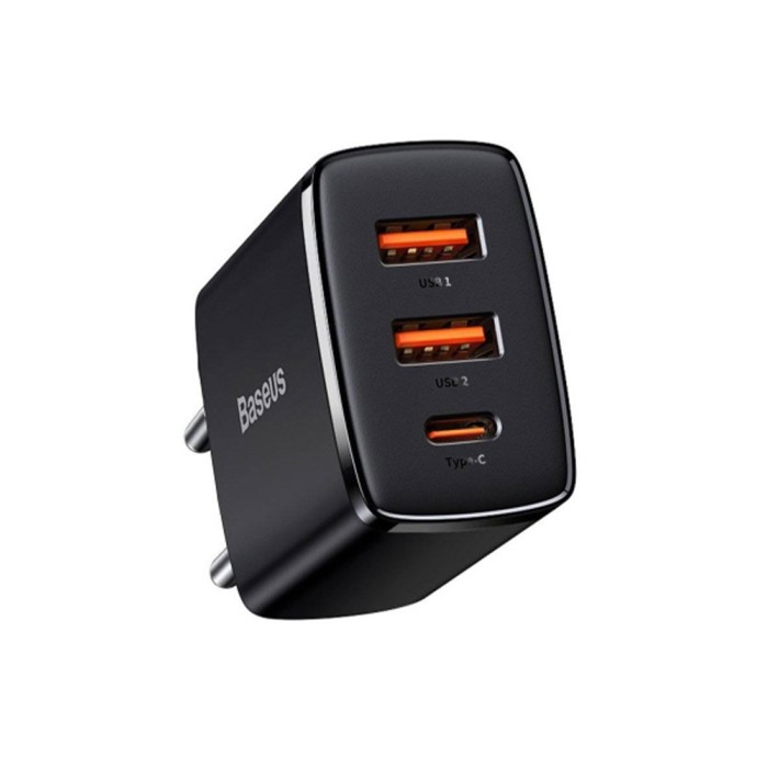 Baseus Compact Quick Charger 2U+C 30W EU black, сетевое зарядное устройство 