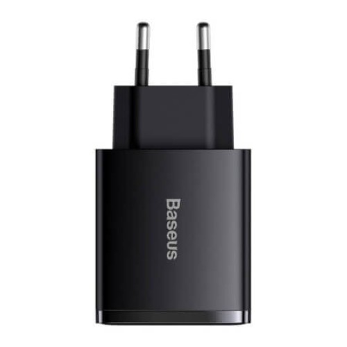 Baseus Compact Quick Charger 2U+C 30W EU black, сетевое зарядное устройство 