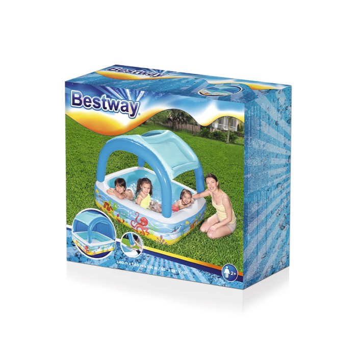 Bestway 52192, надувной бассейн для детей со съемным навесом (140х140х114 см, 265 л)