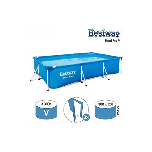Bestway 56411 Steel Pro, каркасный бассейн с фильтр-насосом (300х201х66см, 3300 л)