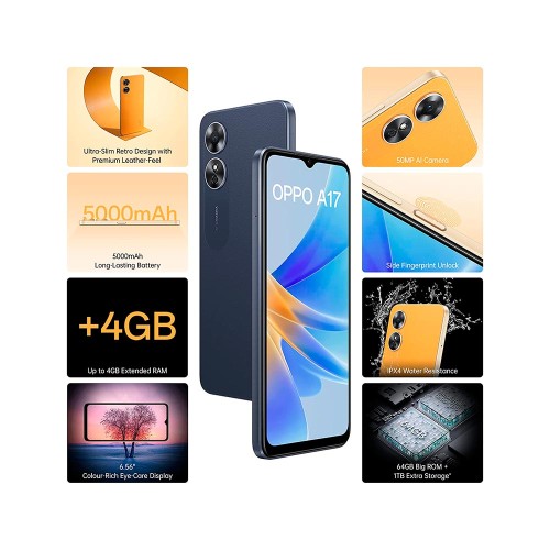 OPPO A17 (4/64GB) Midnight Black, смартфон