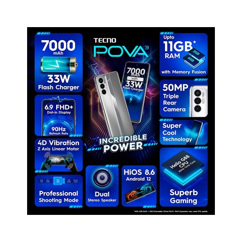 Tecno Pova 3 (6/128 GB) Tech Silver, смартфон