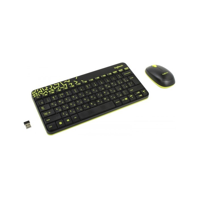 Logitech MK240 Nano Wireless Combo Rus Black/Chartreuse Yellow, комплект