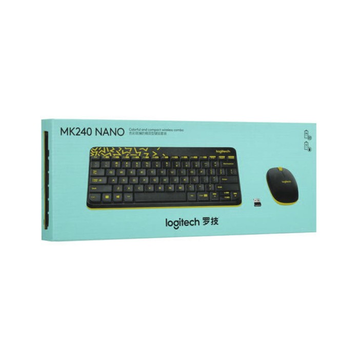 Logitech MK240 Nano Wireless Combo Rus Black/Chartreuse Yellow, комплект