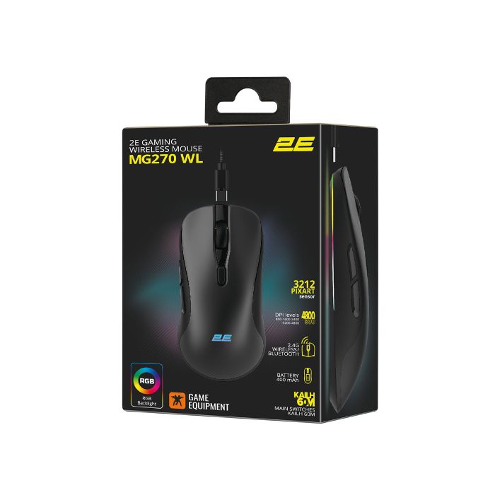 2E GAMING MG270 WL, WL/BT Black, мышь игровая