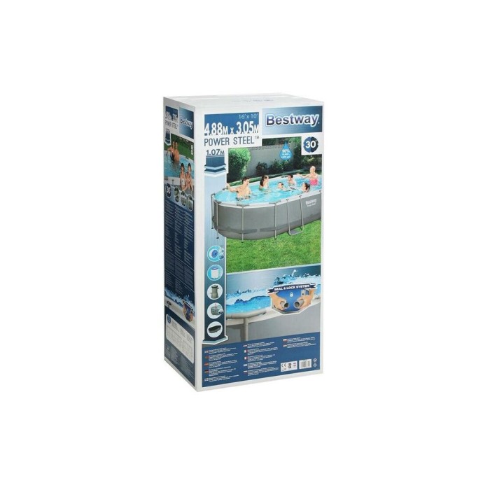 Bestway 56448 Power Steel, каркасный бассейн с фильтр-насосом, лестница, тент (488х305х107см, 10949 л)