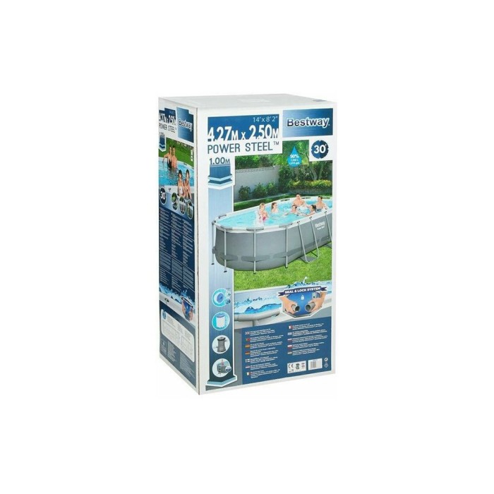 Bestway 56620 Power Steel, каркасный бассейн с фильтр-насосом, лестница, дозатор (427х250х100см, 7250 л)
