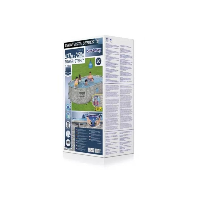Bestway 56714 Power Steel, каркасный бассейн с фильтр-насосом, лестница, тент (427х250х100см, 7250 л)