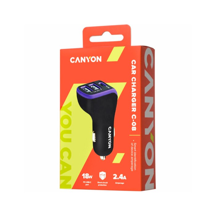 Canyon C-08 black/purple, автомобильное зарядное устройство