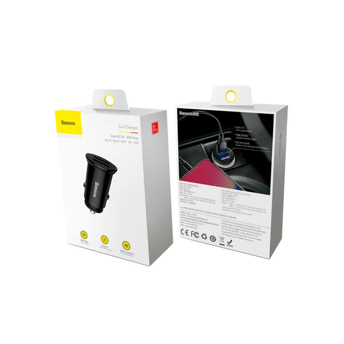Baseus Circular Plastic A+A 30W Dual QC3.0 Quick Car Charger, автомобильное зарядное устройство