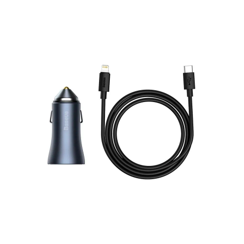 Baseus Golden Contactor Pro Dual Quick Charger Car Charger, 20W + кабель USB-Type-C+lightning, автомобильное зарядное устройство