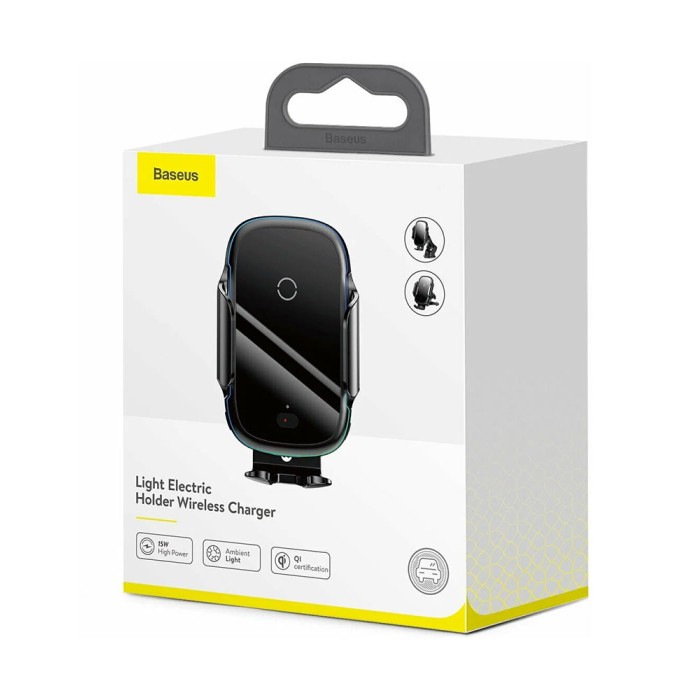 Baseus Light Electric 15W, black, автомобильный держатель с беспроводной зарядкой