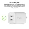 Belkin 65W DUAL USB-C GAN WALL CHGR W/PVC 5A C-C 2M WH, зарядное устройство