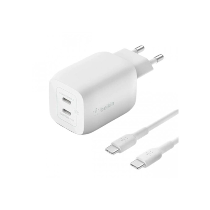 Belkin 65W DUAL USB-C GAN WALL CHGR W/PVC 5A C-C 2M WH, зарядное устройство