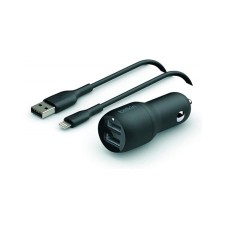 Belkin DUAL USB-A CAR CHARGER w 1M PVC A-LTG 24W BLK, автомобильное зарядное устройство