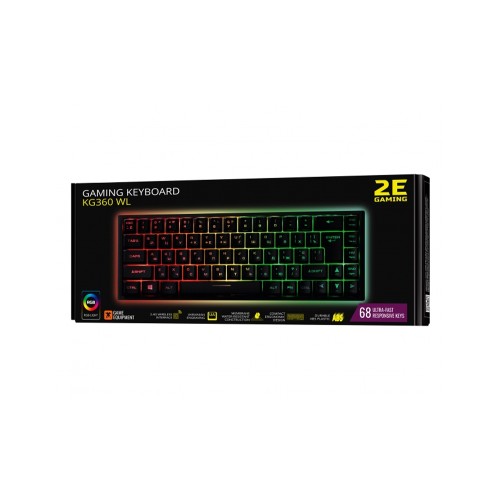 2E GAMING KG360 RGB 68key USB Black Ukr, клавиатура беспроводная игровая 