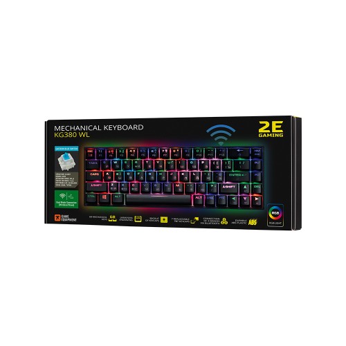 2E GAMING Keyboard KG380 RGB 68key Gateron Blue Switch BT/USB Black Ukr, клавиатура игровая