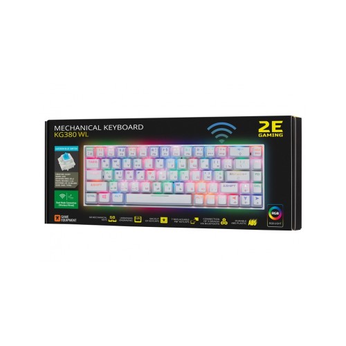 2E GAMING Keyboard KG380 RGB 68key Gateron Blue Switch BT/USB White Ukr, клавиатура игровая