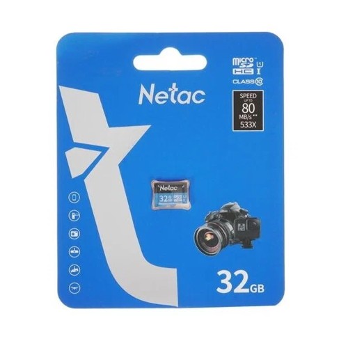 Netac MOBILE MEMORY microSD 32GB C10 UHS-I R80MB/s + SD, карта памяти