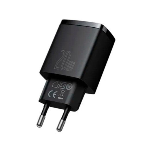 Baseus Compact Quick Charger USB+Type-C 3A 20W black, сетевое зарядное устройство